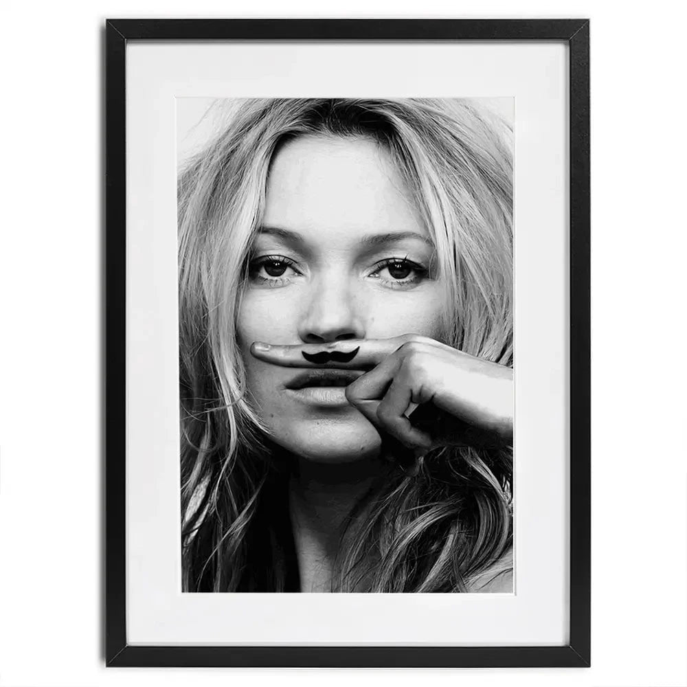 Kate Moss Moustache Framed Art Print Kate Moss Moustache Framed Art Print wall art product S Megalos