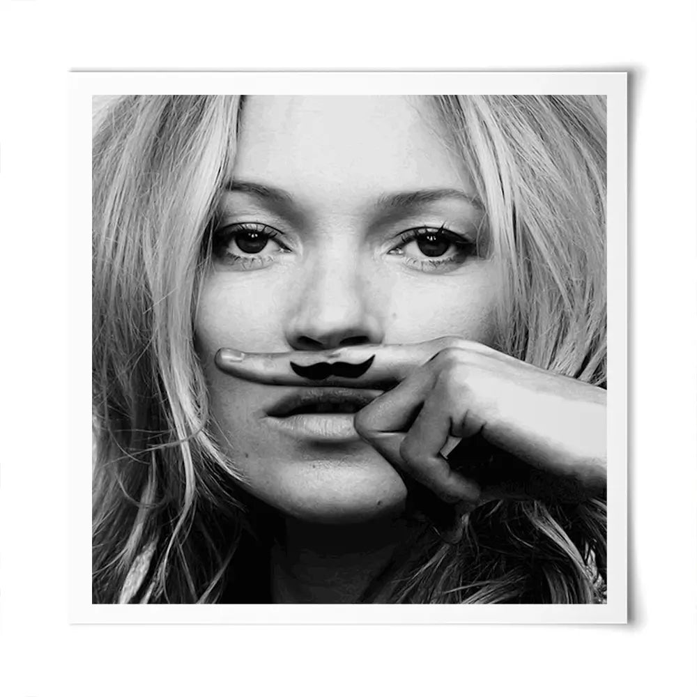 Kate Moss Moustache Square Art Print Kate Moss Moustache Square Art Print wall art product Independent