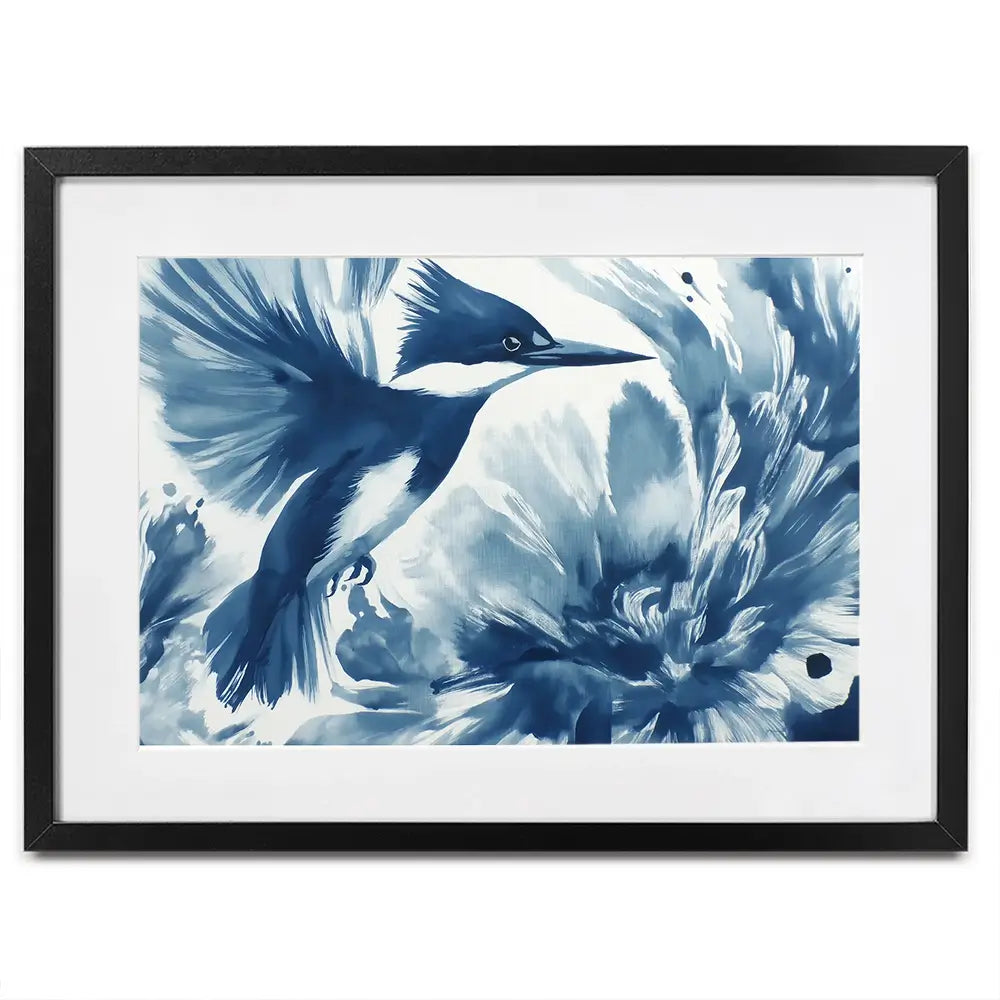 Kingfisher In Motion Indigo Wash Framed Art Print Kingfisher In Motion Indigo Wash Framed Art Print wall art product Chromatic Storm Studio