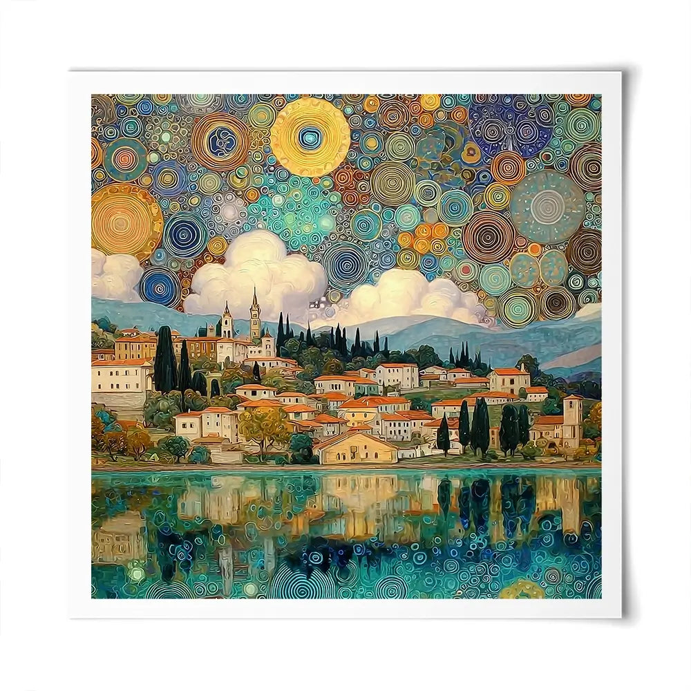 Lake Garda Nouveau Square Art Print Lake Garda Nouveau Square Art Print wall art product Art Print Shop