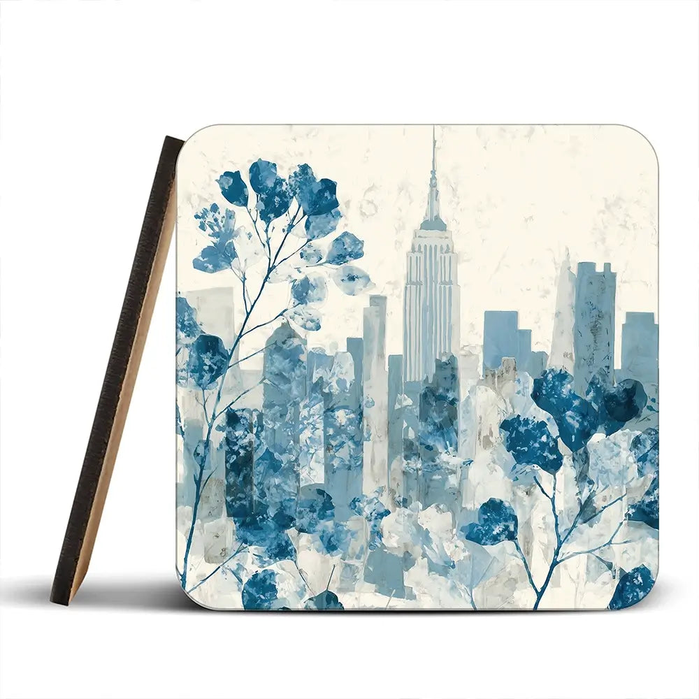 Manhattan Skyline With Blossoms Coaster Set Manhattan Skyline With Blossoms Coaster Set wall art product Chromatic Storm Studio