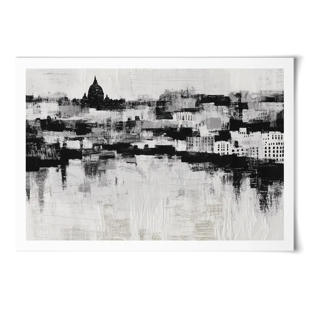Misty Canal Skyline Art Print Misty Canal Skyline Art Print wall art product Chromatic Storm Studio