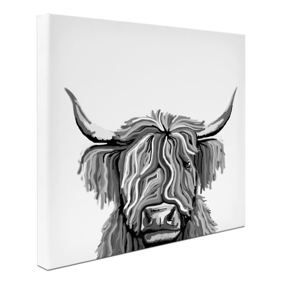 Monochrome Highland Cow Square Canvas Print wall art product Independent