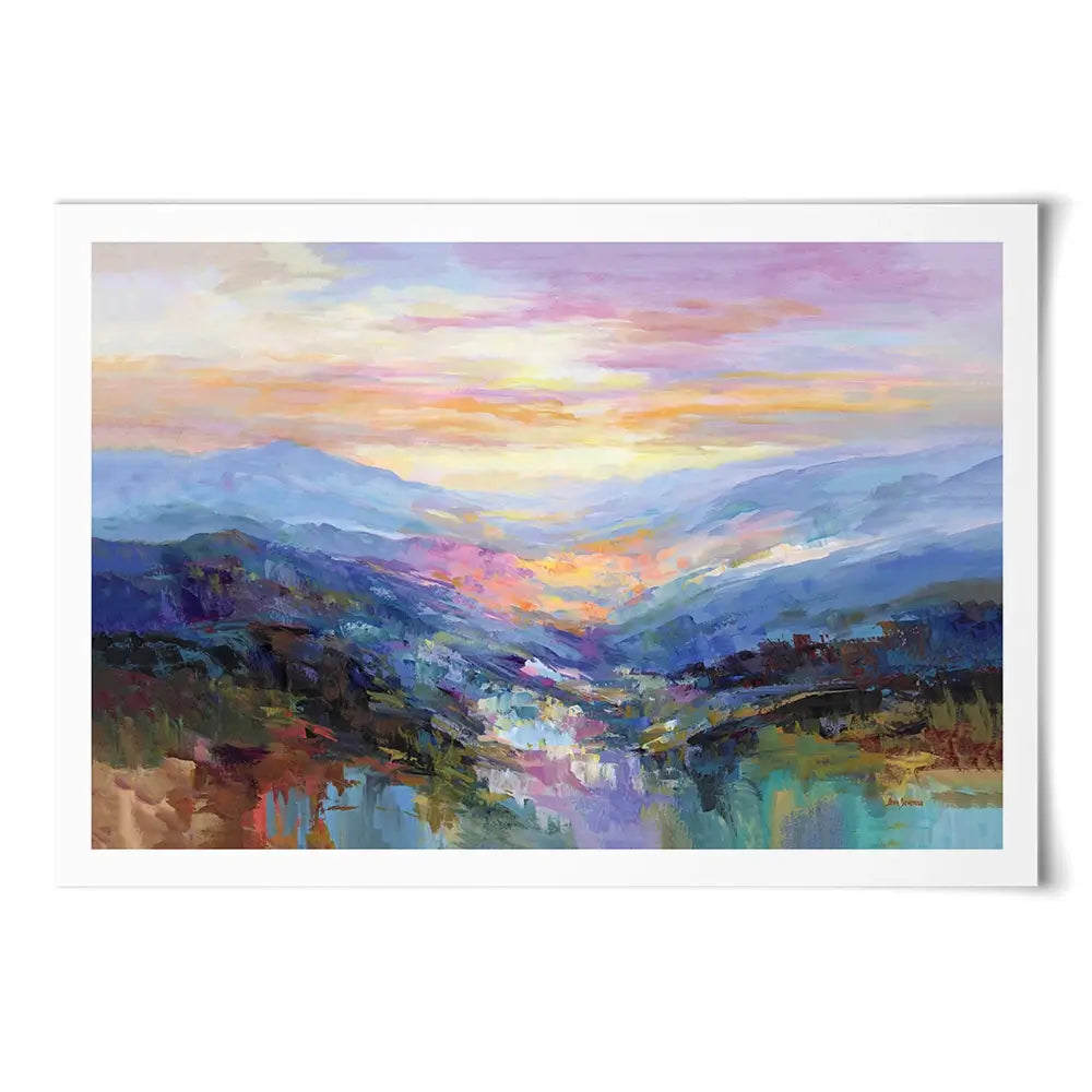 Mountains In A Serene Valley Art Print Mountains In A Serene Valley Art Print wall art product Leon Devenice