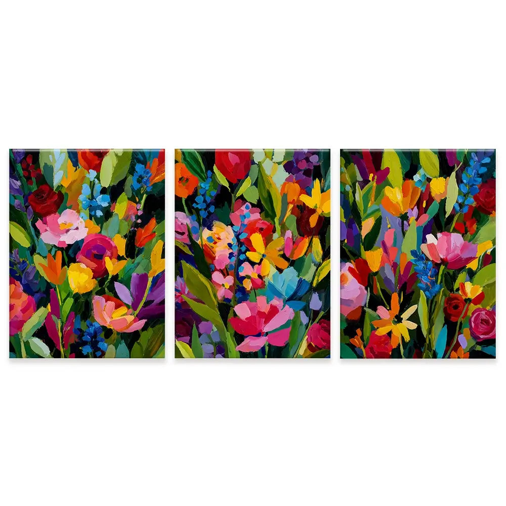 Multicoloured Floral Madness Trio Canvas Print Multicoloured Floral Madness Trio Canvas Print wall art product IAmHomeStudio