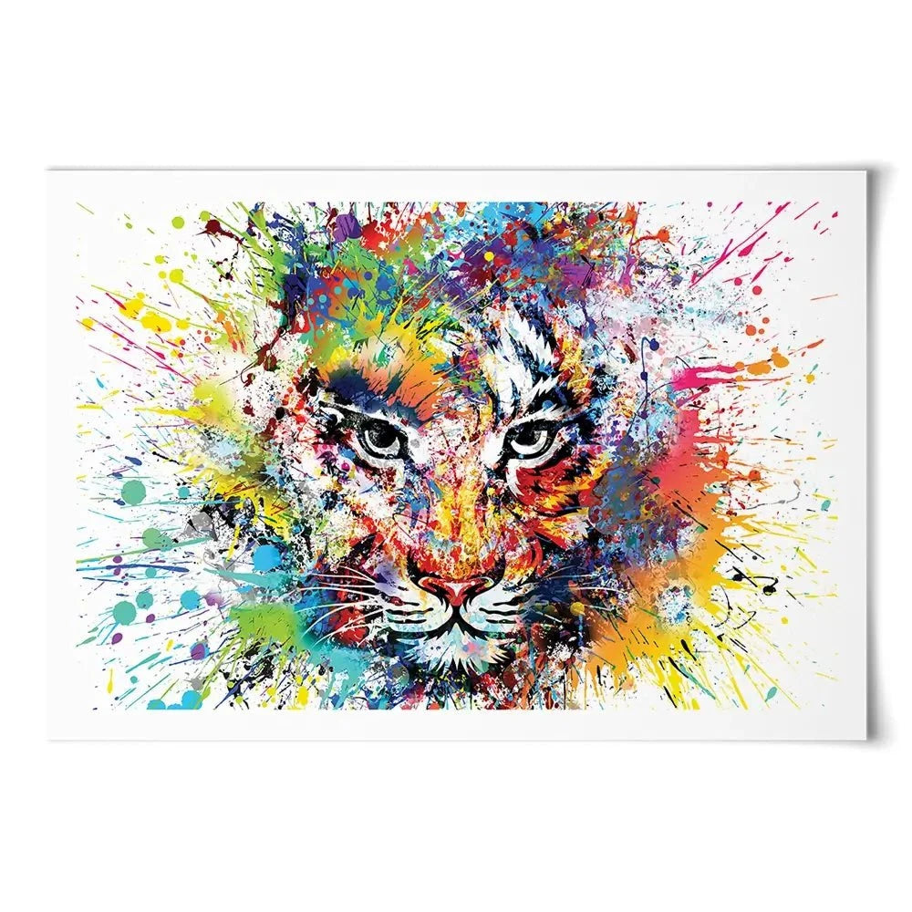 Multicoloured Tiger Paint Splash Art Print Multicoloured Tiger Paint Splash Art Print | Colourful Tiger Artwork wall art product ARTEMENKO VALENTYN / Shutterstock
