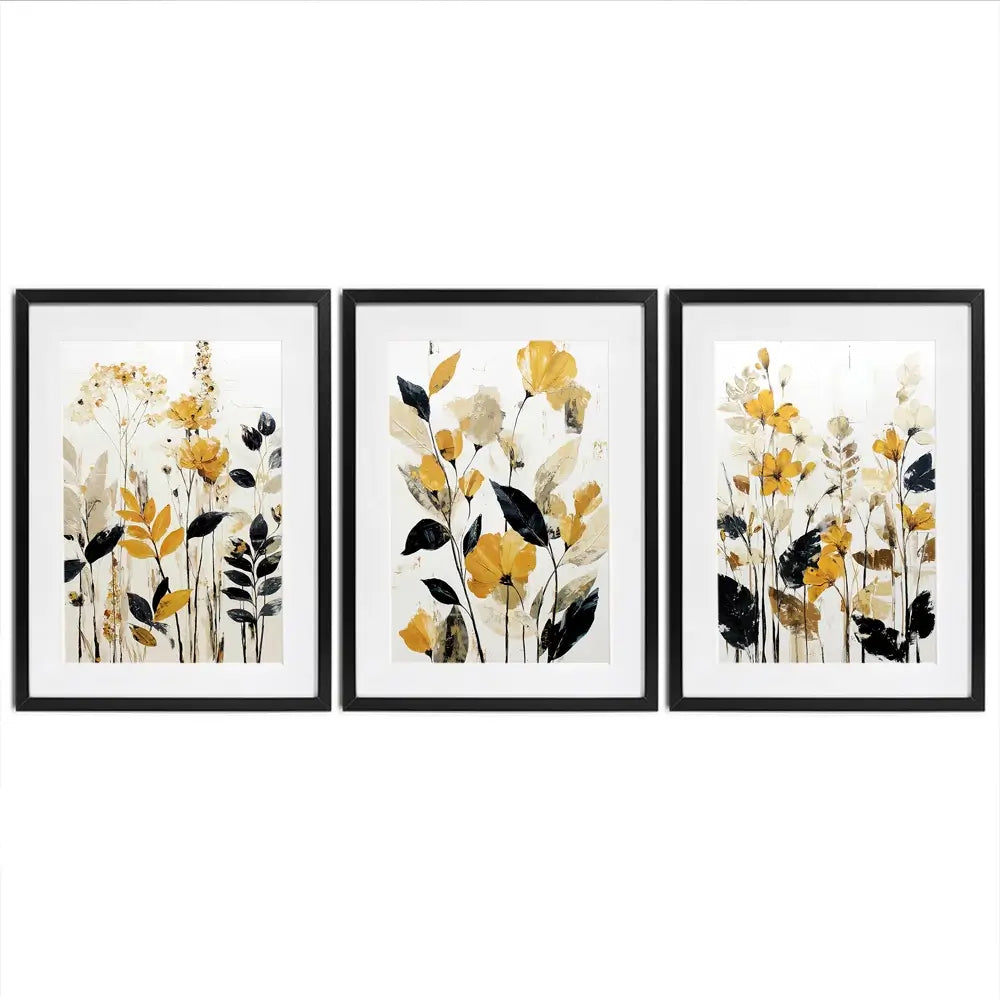 Mustard Floral Framed Art Print Trio Mustard Floral Framed Art Print Trio wall art product IAmHomeStudio
