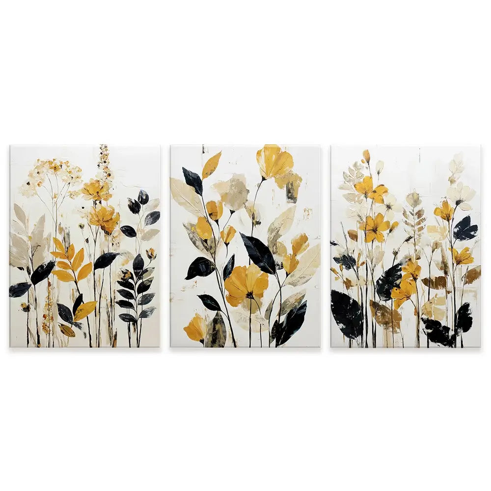 Mustard Floral Trio Canvas Print Mustard Floral Trio Canvas Print wall art product IAmHomeStudio