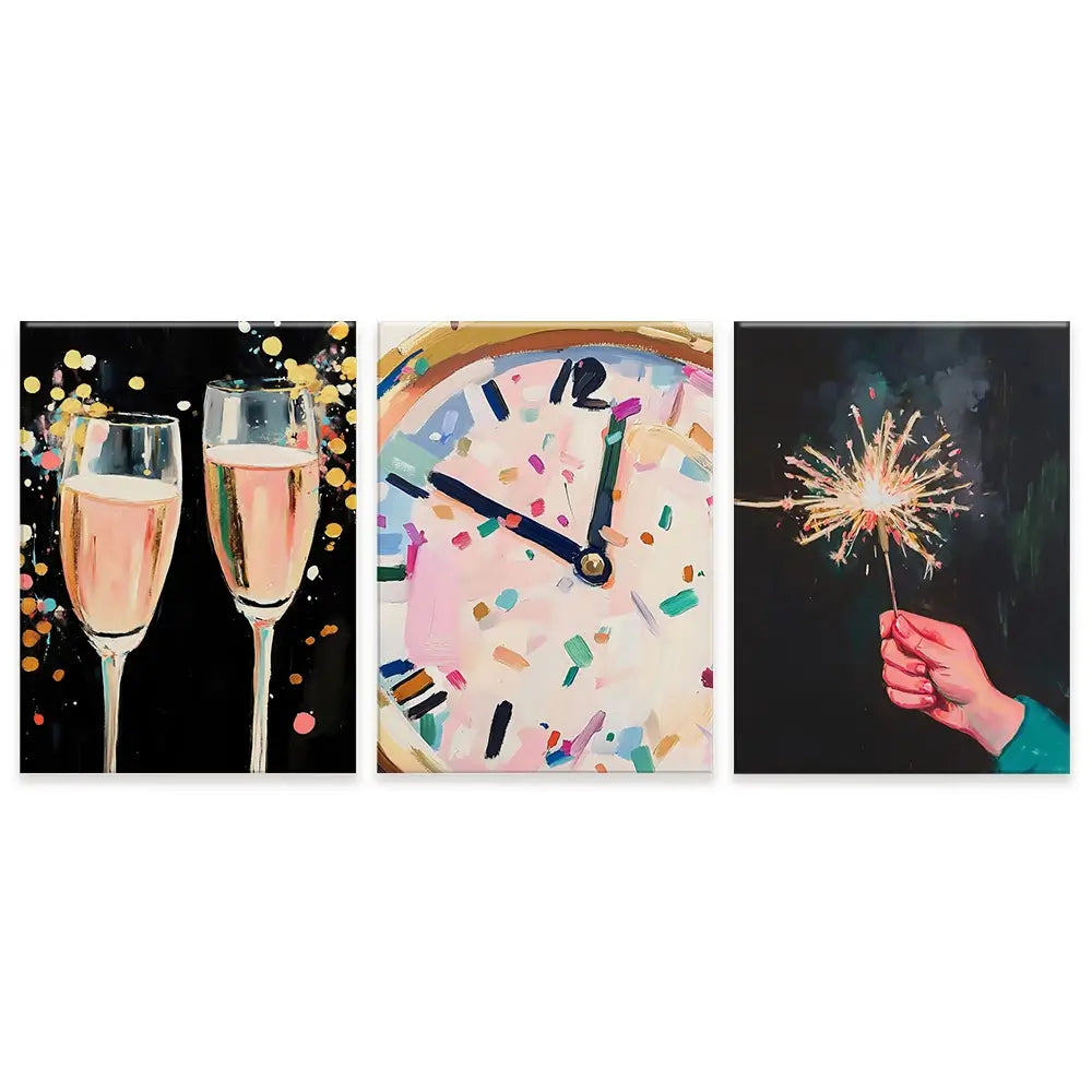 New Year Cheers Trio Canvas Print New Year Cheers Trio Canvas Print wall art product LSR Design Studio - Independent
