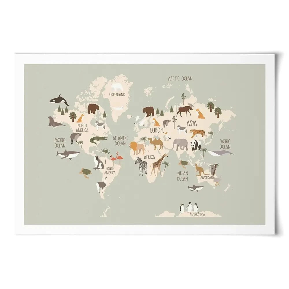 Nursery World Map Art Print Nursery World Map Art Print wall art product Treechild