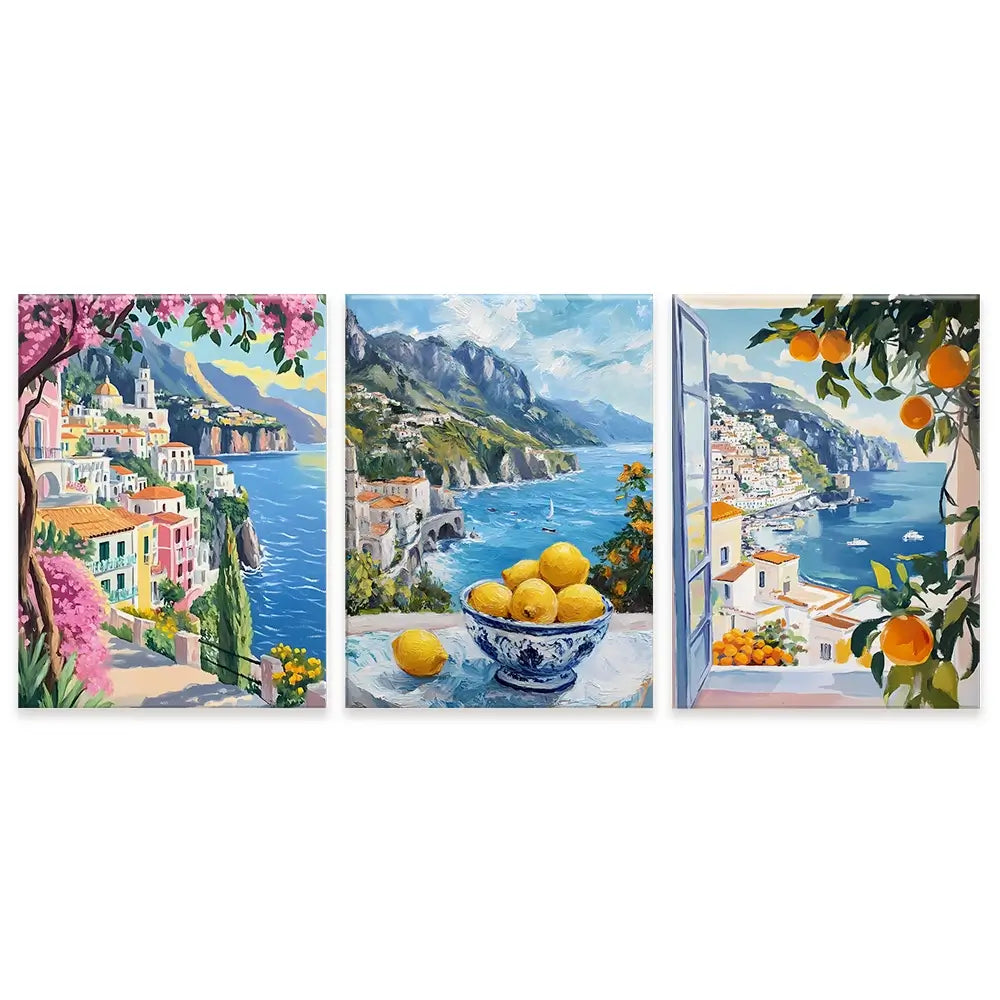 Paintings Of Amalfi Coast Trio Canvas Print Paintings Of Amalfi Coast Trio Canvas Print wall art product IAmHomeStudio