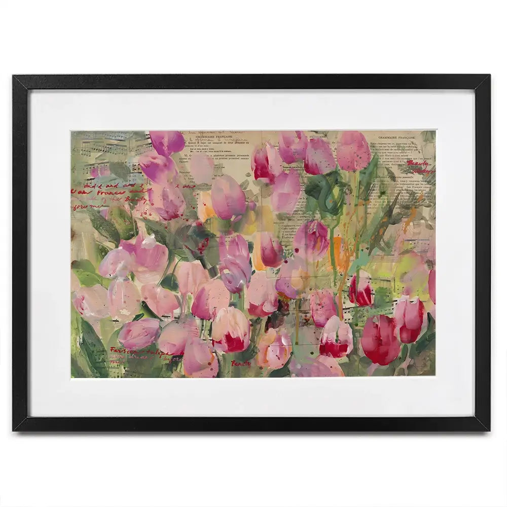 Parisian Tulips Manuscripts Framed Art Print Parisian Tulips Manuscripts Framed Art Print wall art product Tiffani Taylor - Independent