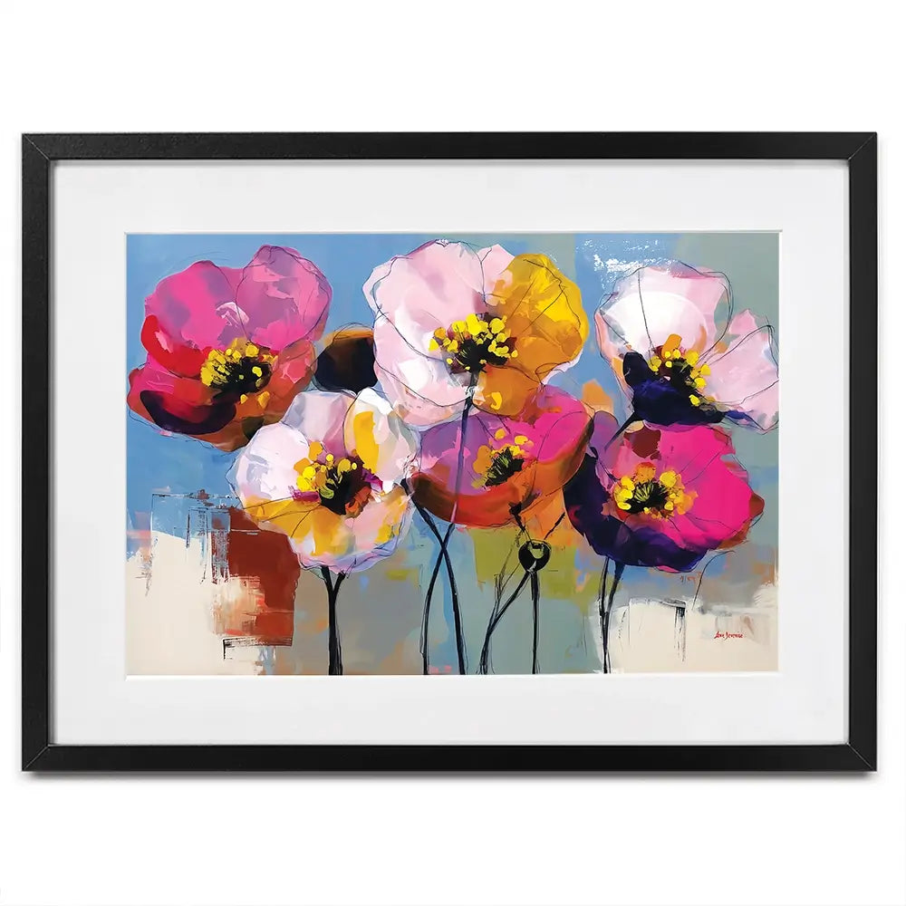 Pink Joyful Flowers Framed Art Print Pink Joyful Flowers Framed Art Print wall art product Leon Devenice