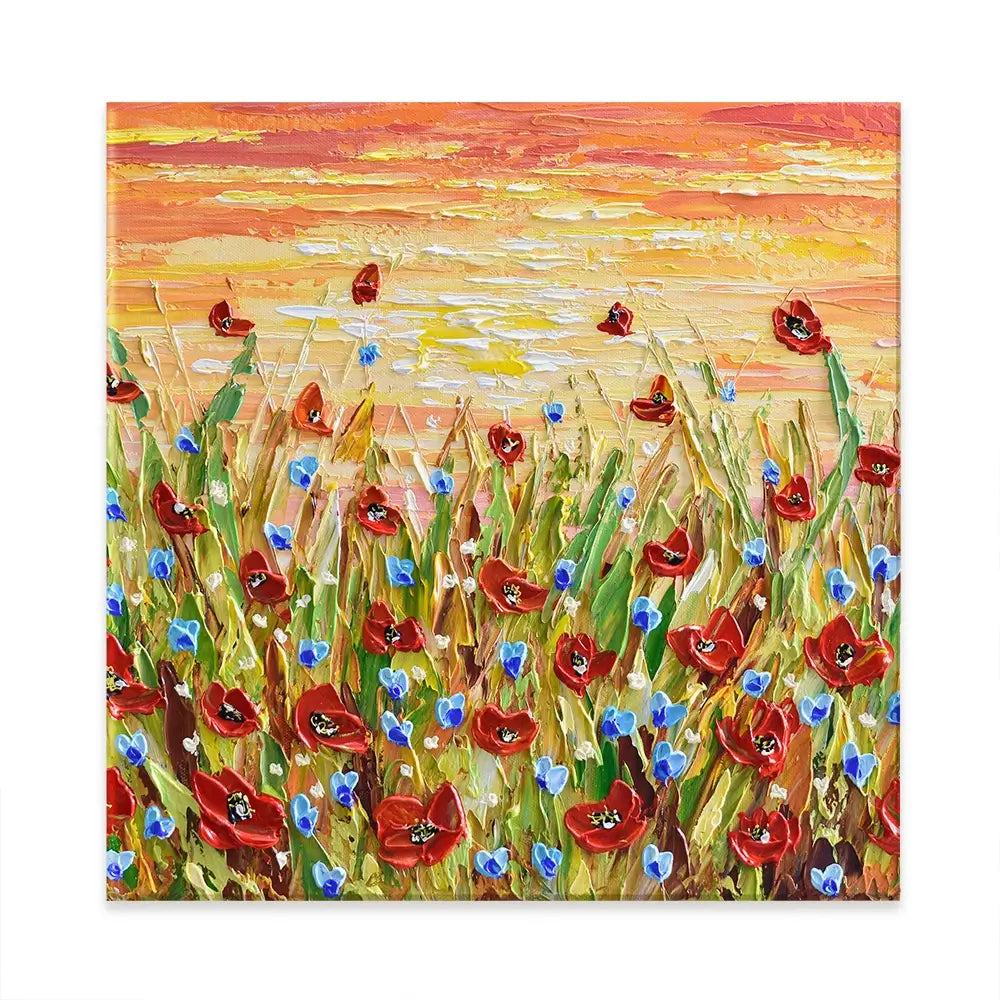 Poppies At Sunset Square Canvas Print Poppies At Sunset Square Canvas Print wall art product Olga Tkachyk