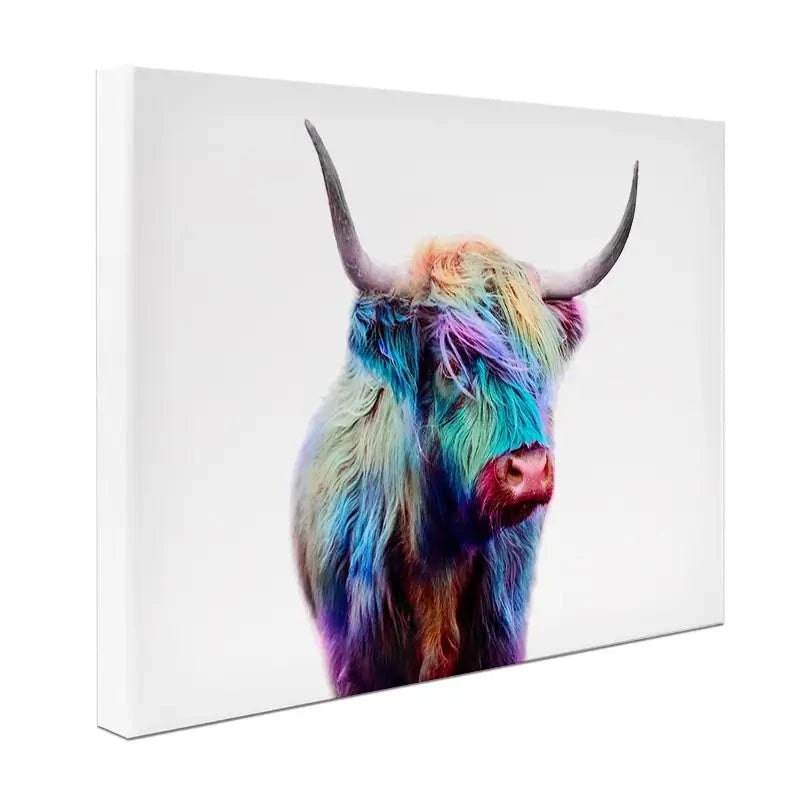 Rainbow Style Highland Cow Canvas Print Rainbow Style Highland Cow Canvas Print wall art product Patricia Chumillas / Shutterstock