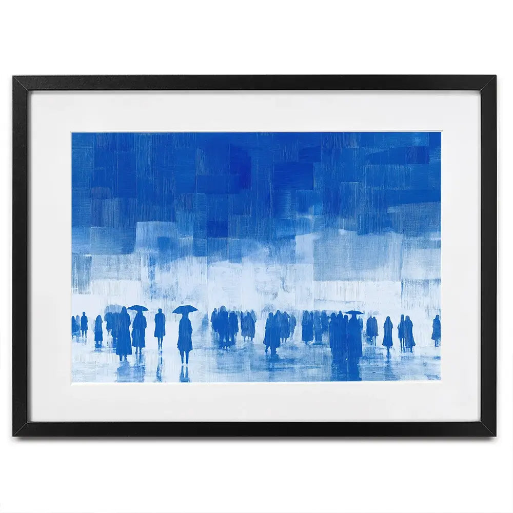 Rainy City Crowd With Umbrellas Framed Art Print Rainy City Crowd With Umbrellas Framed Art Print wall art product Chromatic Storm Studio