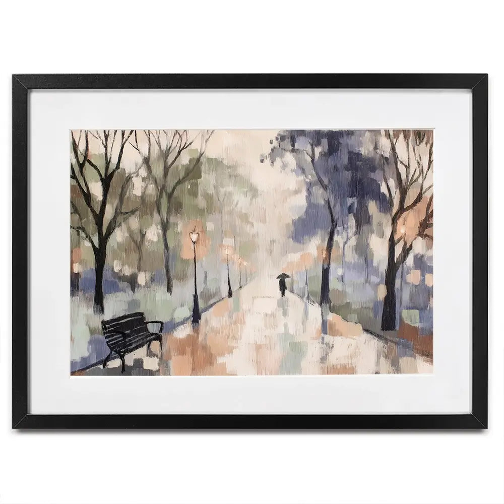 Rainy Day Park Stroll Framed Art Print Rainy Day Park Stroll Framed Art Print wall art product Chromatic Storm Studio