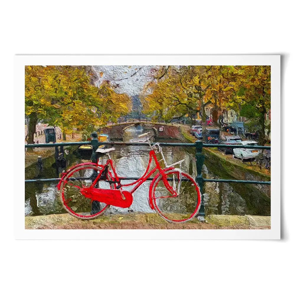 Red Bike In Amsterdam Art Print Red Bike In Amsterdam Art Print wall art product Wut_Moppie / Shutterstock