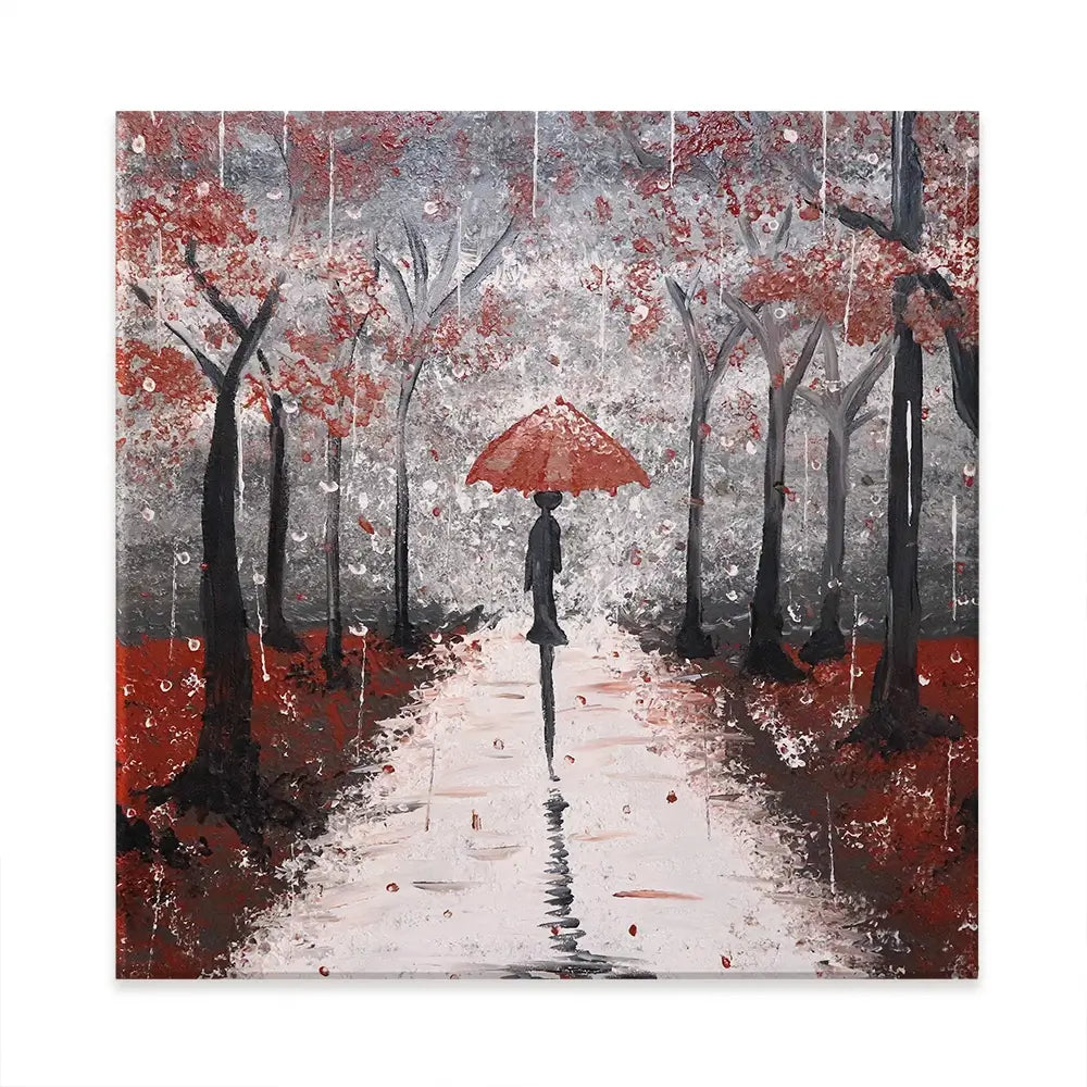 Red Rainy Day Square Canvas Print Red Rainy Day Square Canvas Print wall art product Tanya Stone / Shutterstock