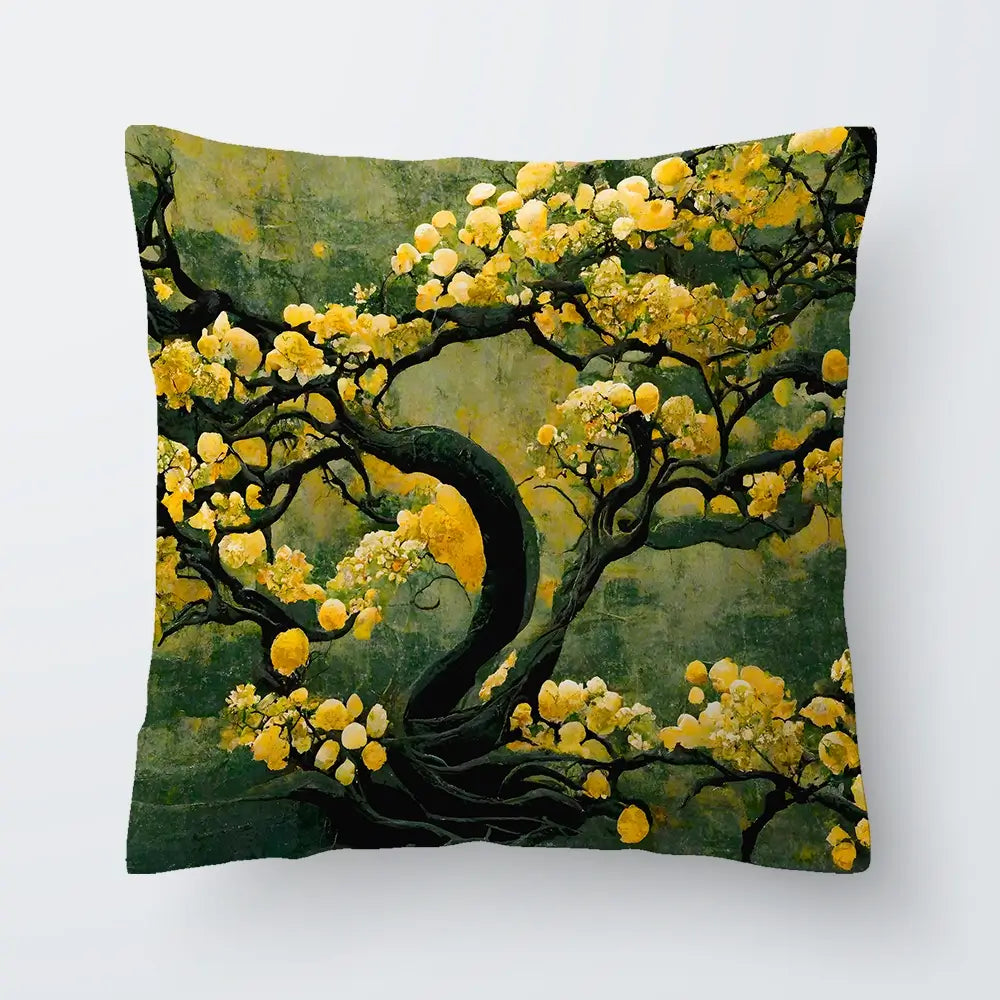 Sakura Tree In Yellow Cushion Sakura Tree In Yellow Cushion wall art product Art Print Shop