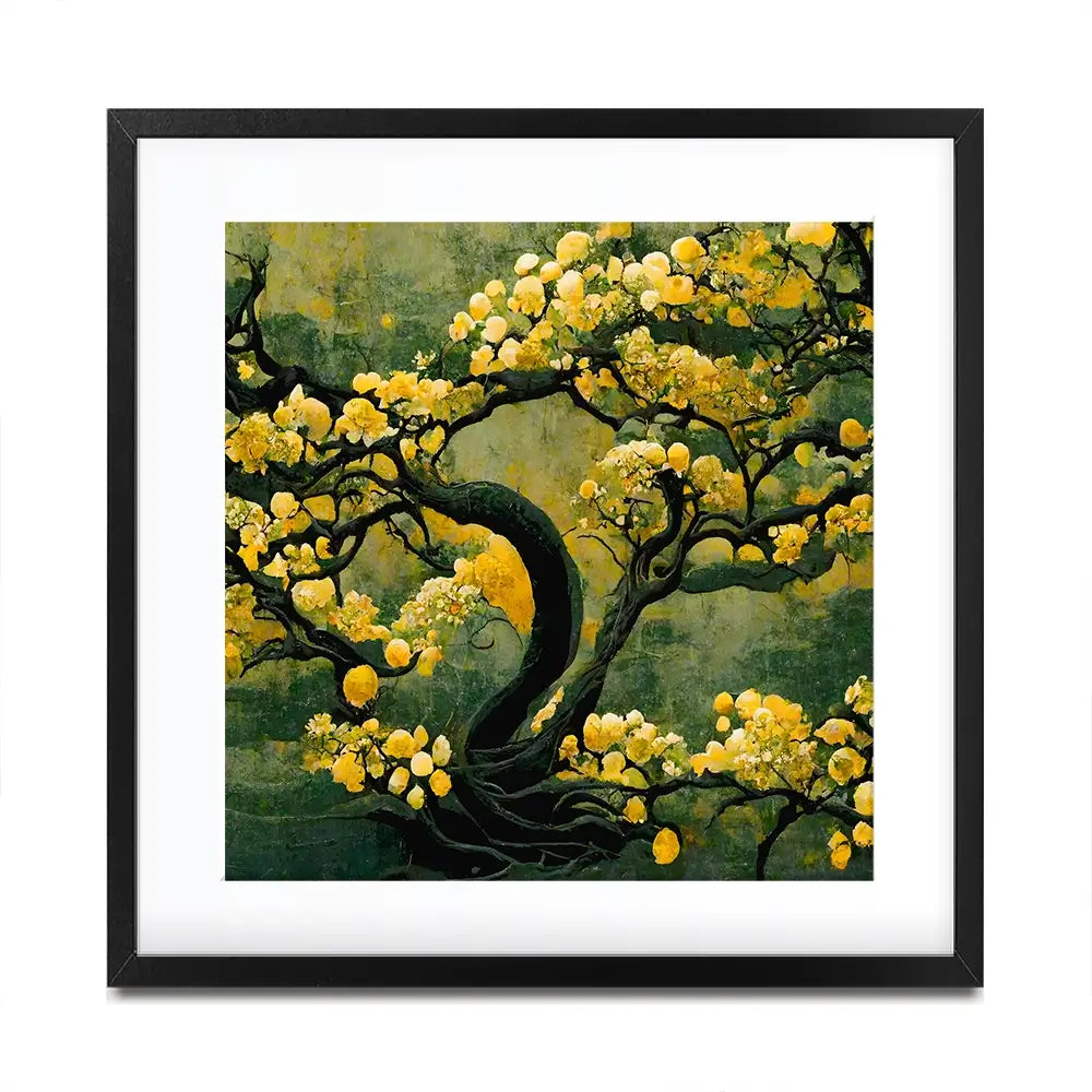 Sakura Tree In Yellow Square Framed Art Print Sakura Tree In Yellow Square Framed Art Print wall art product Art Print Shop