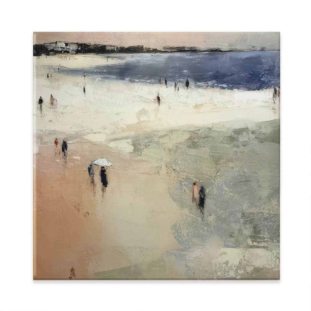 Sandy Beach With White Umbrella Square Canvas Print Sandy Beach With White Umbrella Square Canvas Print wall art product Chromatic Storm Studio