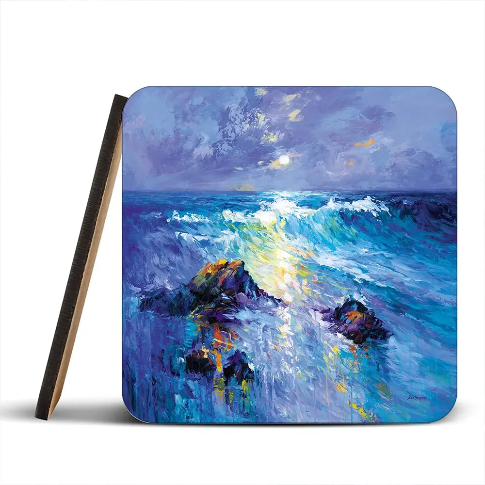Seascape With Crashing Waves Over Rocky Coast Coaster Set Seascape With Crashing Waves Over Rocky Coast Coaster Set wall art product Leon Devenice