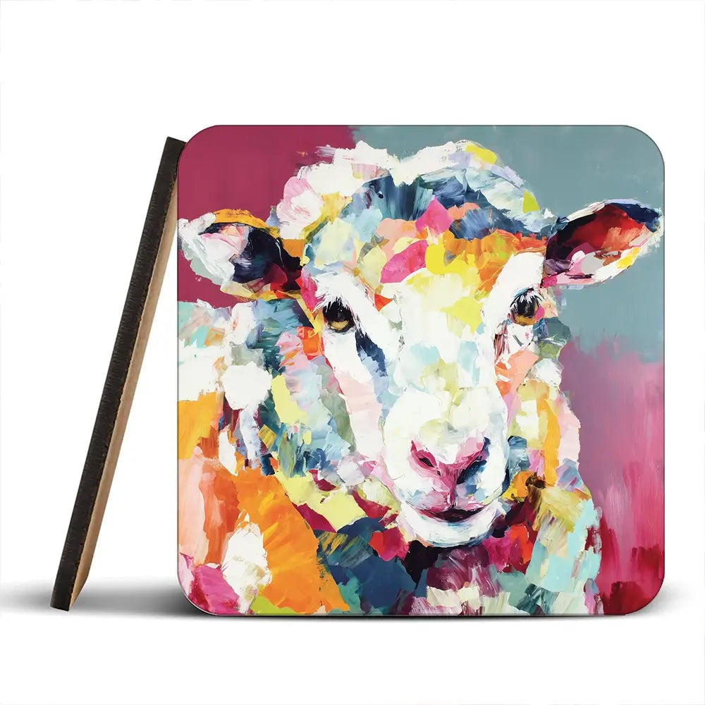Sheep In Confetti Coaster Set Sheep In Confetti Coaster Set wall art product Chromatic Storm Studio