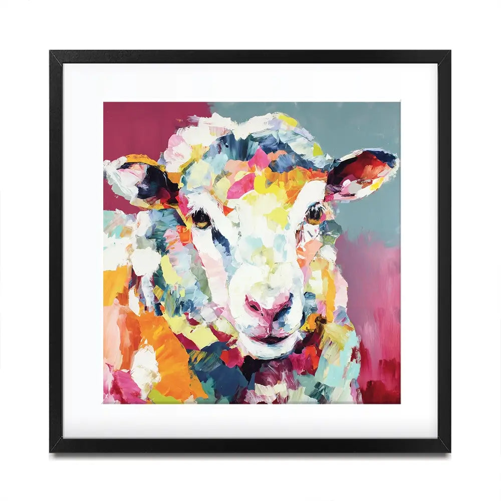 Sheep In Confetti Square Framed Art Print Sheep In Confetti Square Framed Art Print wall art product Chromatic Storm Studio