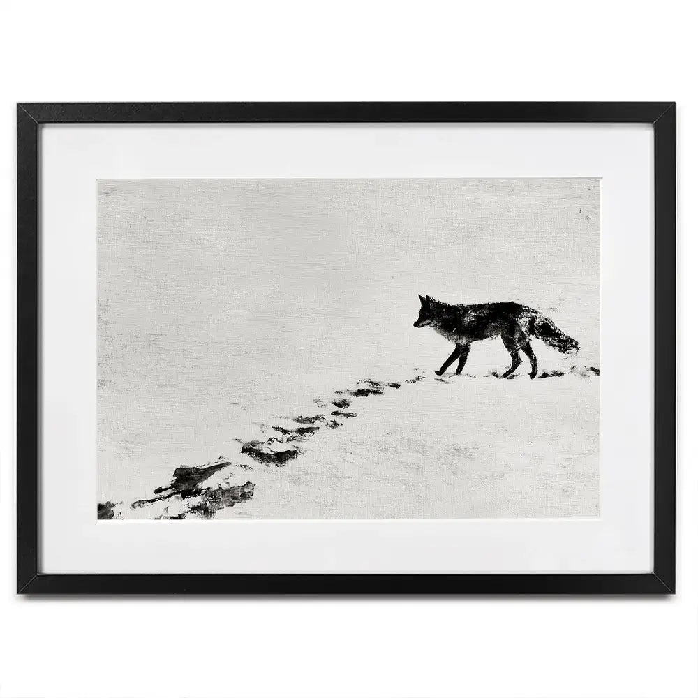 Snow Fox Trail Framed Art Print Snow Fox Trail Framed Art Print wall art product Chromatic Storm Studio