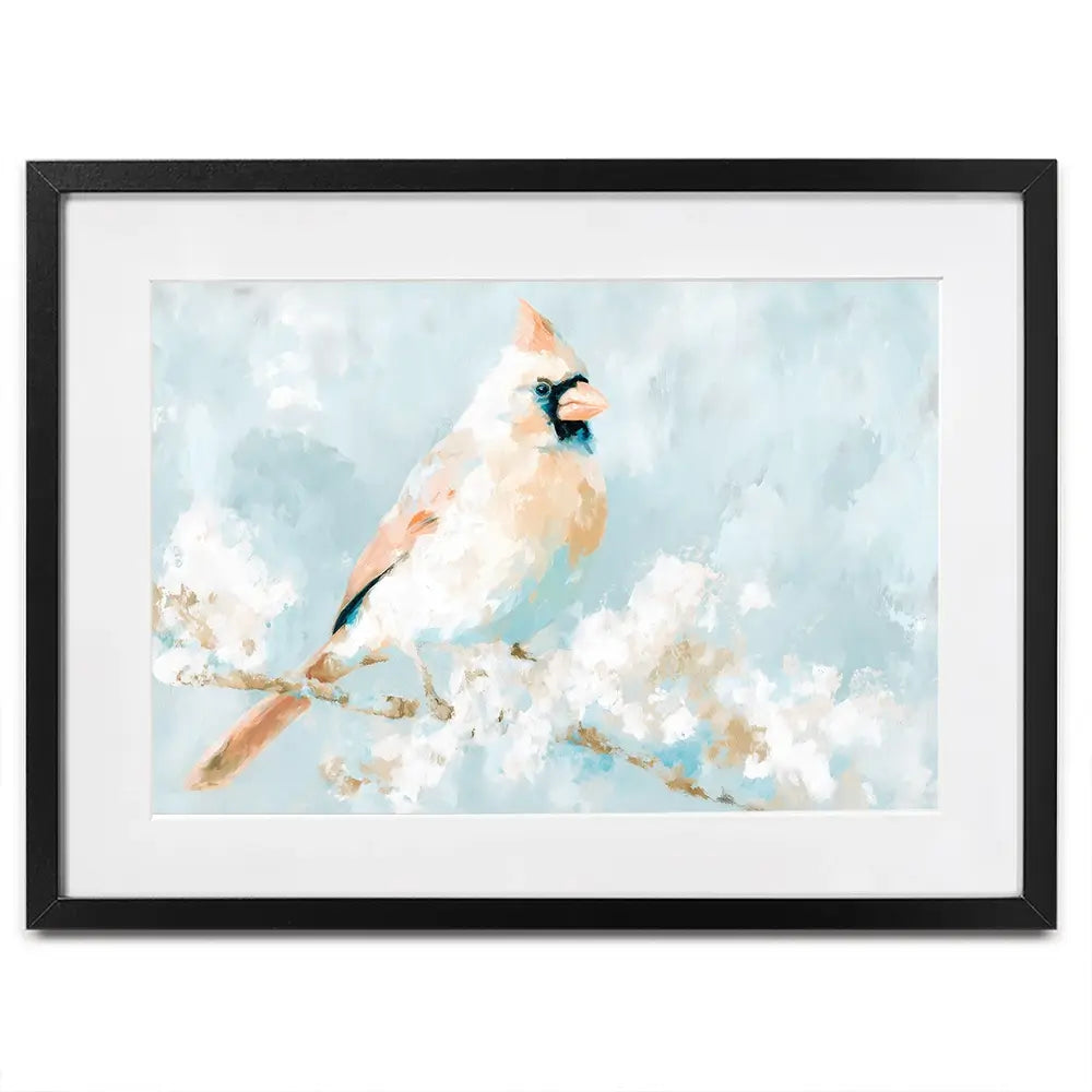 Soft Cardinal On Snowy Branch Framed Art Print Soft Cardinal On Snowy Branch Framed Art Print wall art product Chromatic Storm Studio