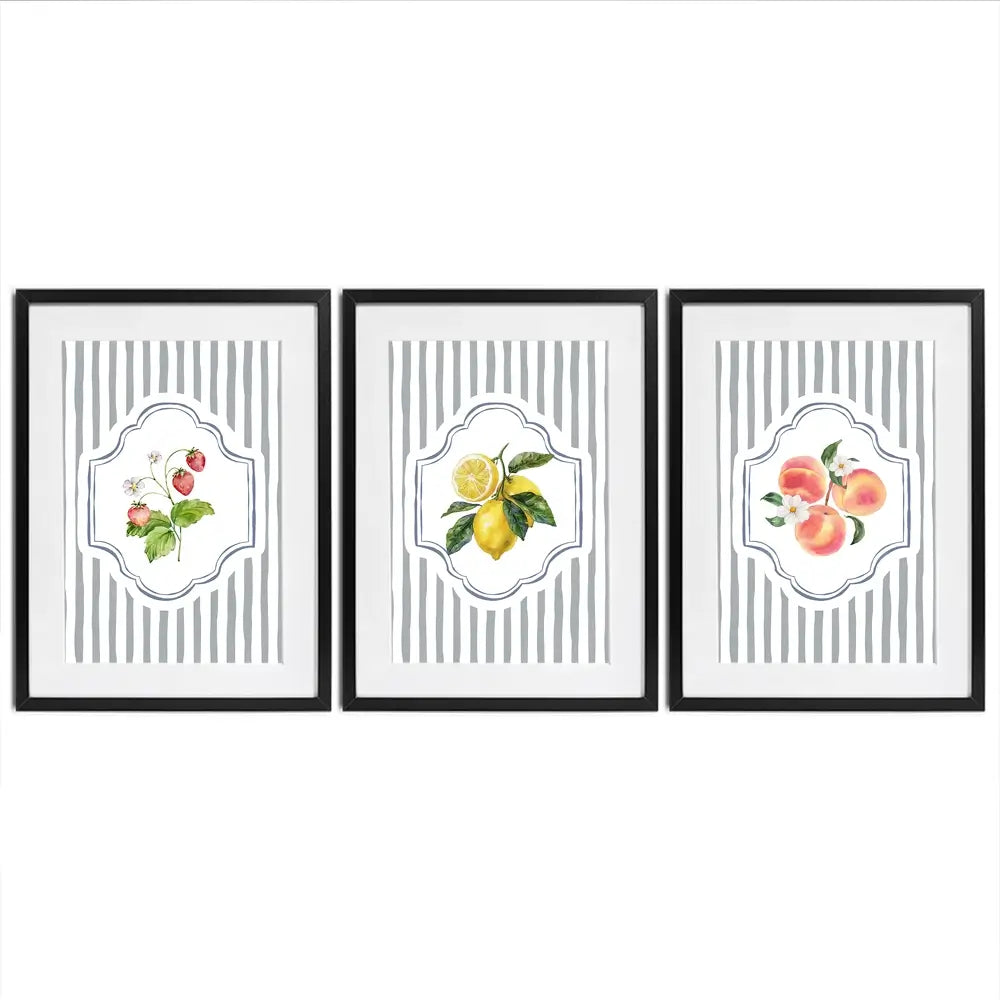 Striped Fruits Framed Art Print Trio Striped Fruits Framed Art Print Trio wall art product IAmHomeStudio