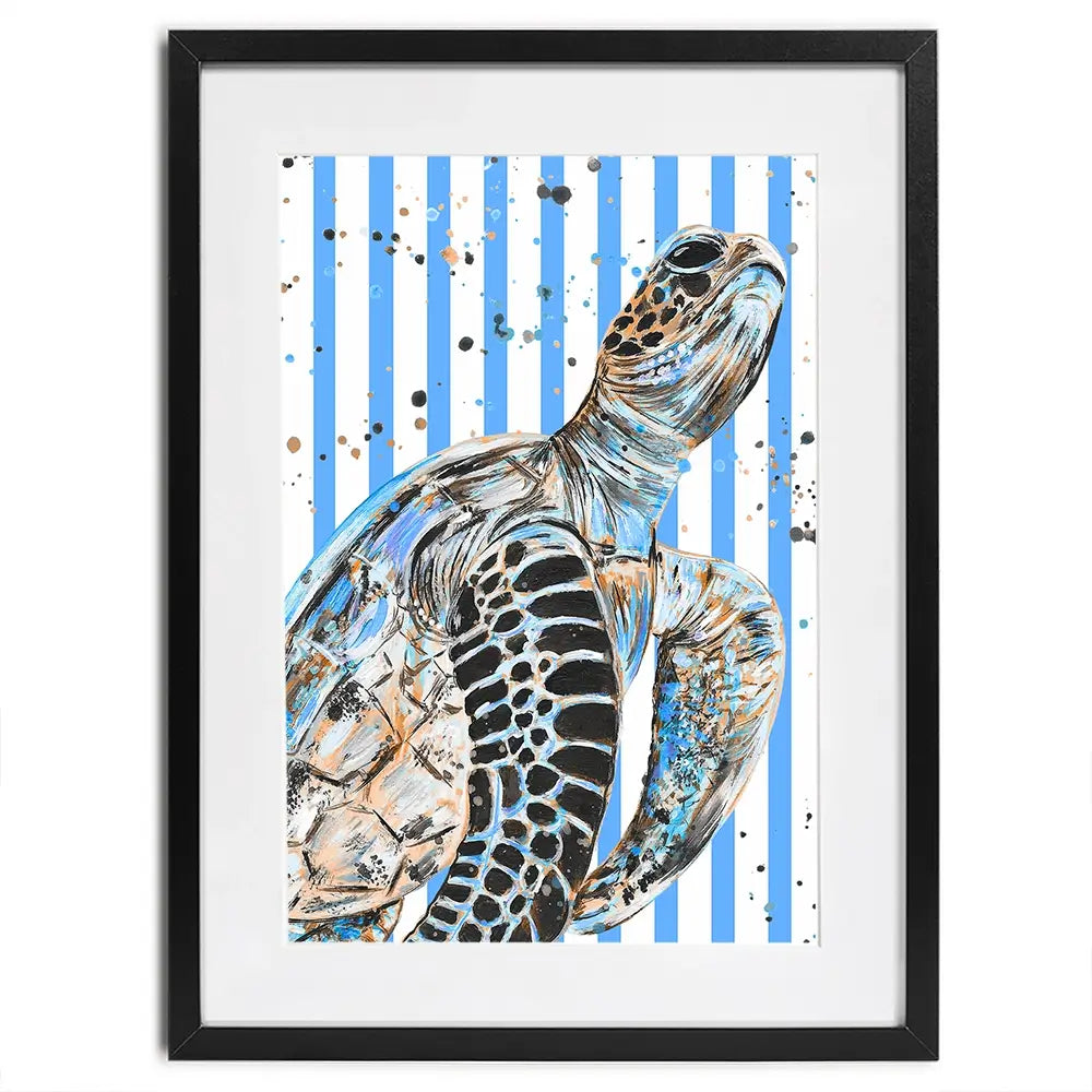 Striped Seaturtle Framed Art Print Striped Seaturtle Framed Art Print wall art product Emma LC Art