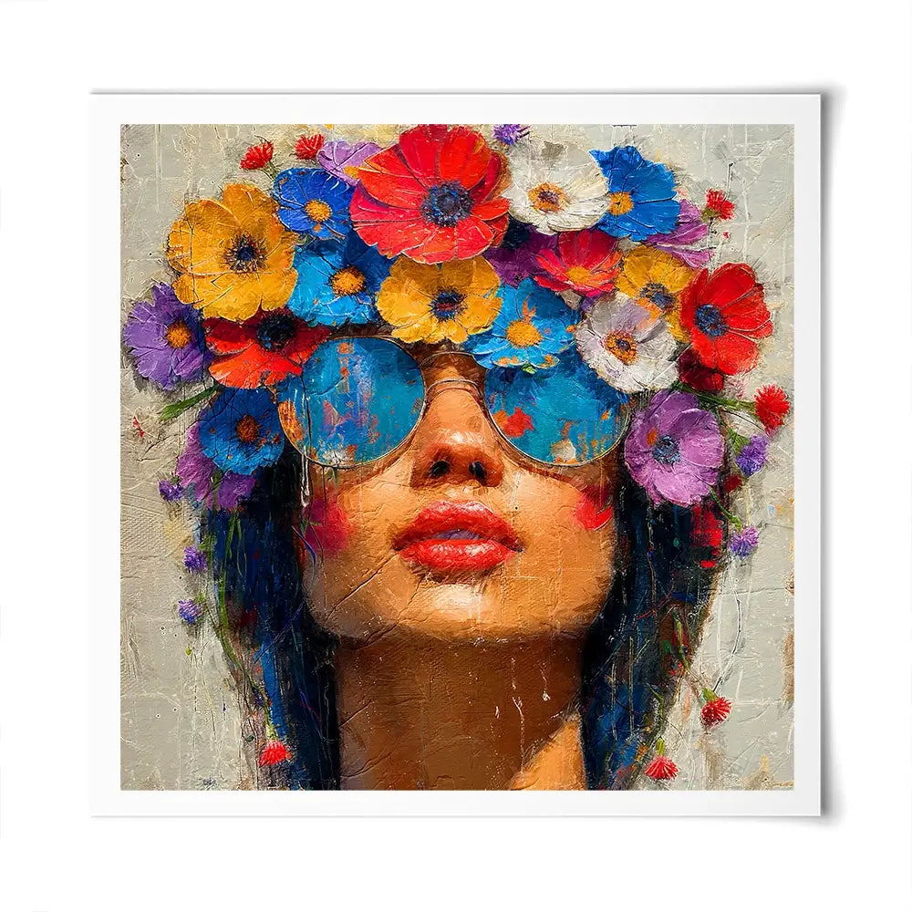Sunglasses And Flowers Square Art Print Sunglasses And Flowers Square Art Print wall art product Art Print Shop