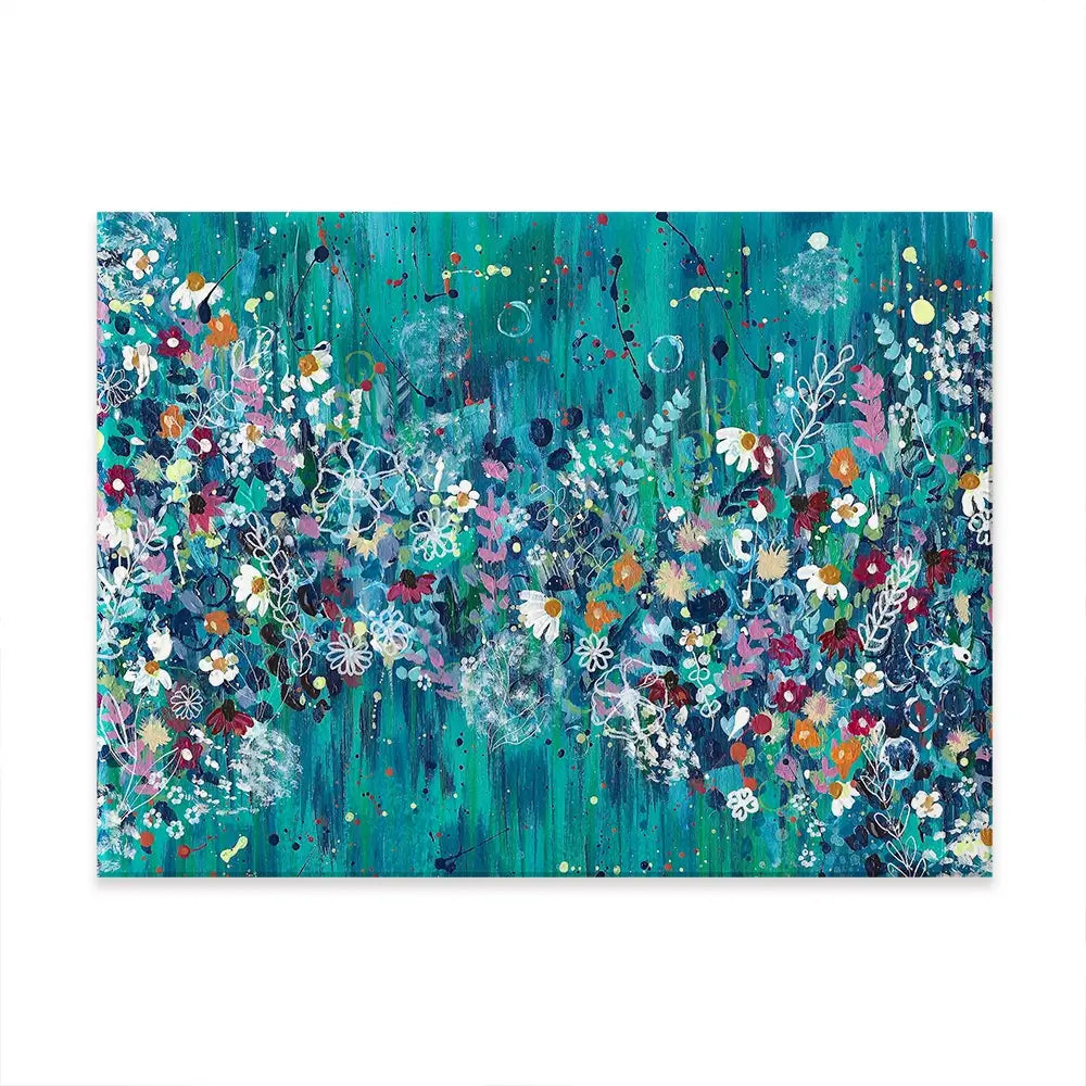 Teal Wildflowers Canvas Print Teal Wildflowers Canvas Print wall art product Emma LC Art