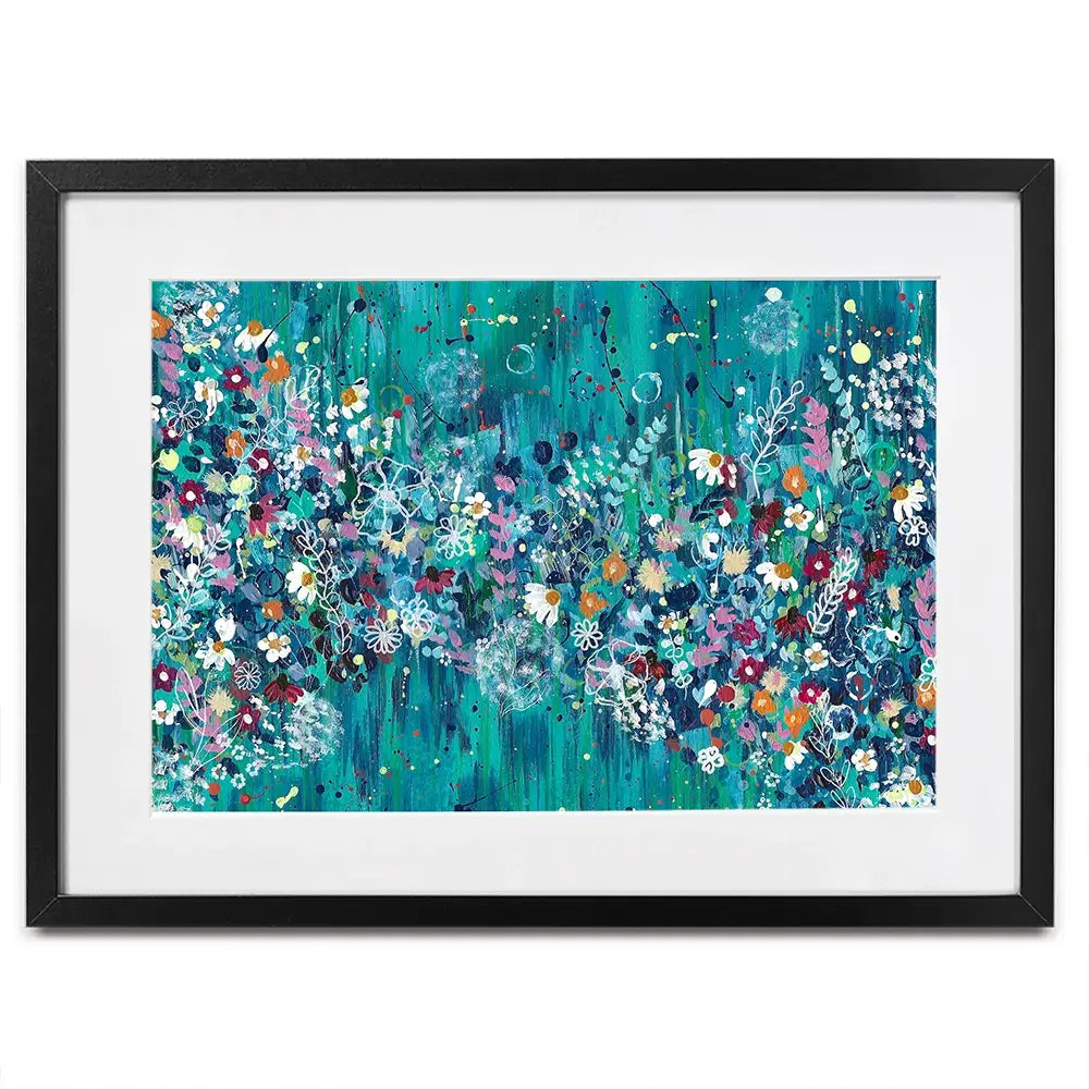 Teal Wildflowers Framed Art Print Teal Wildflowers Framed Art Print wall art product Emma LC Art