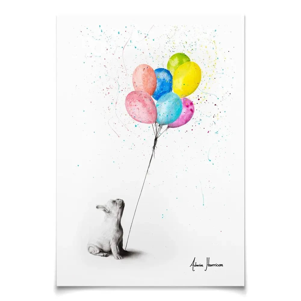 The French Bulldog And The Balloons Art Print The French Bulldog And The Balloons Art Print wall art product Ashvin Harrison