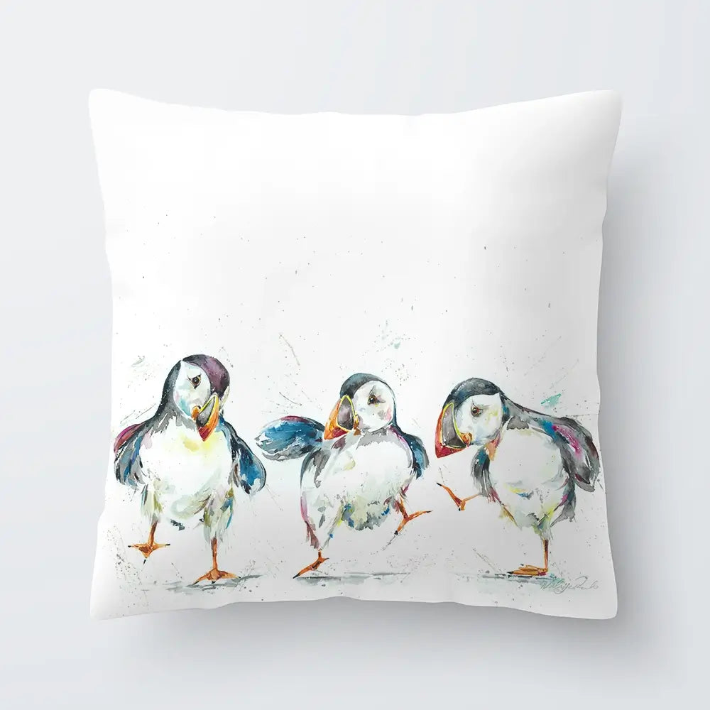 Three Puffins Cushion Three Puffins Cushion wall art product Nicola Jane Rowles