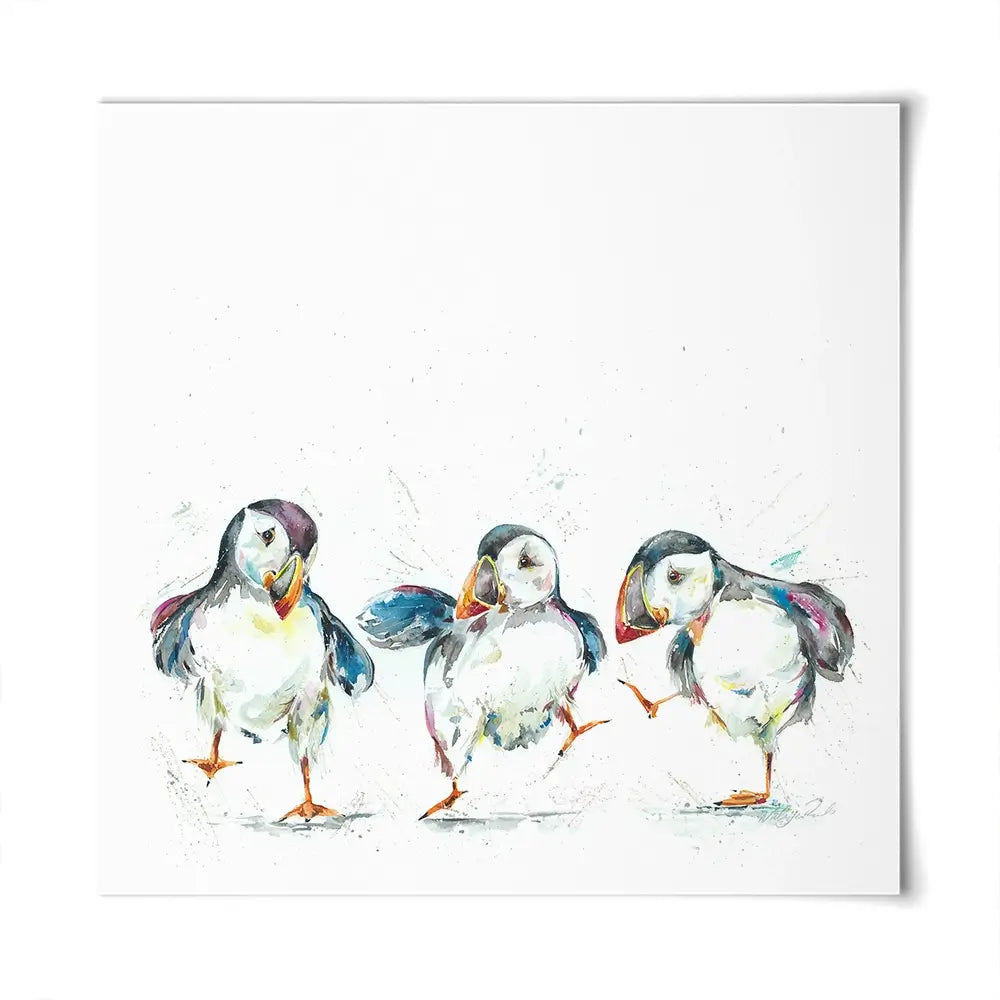 Three Puffins Square Art Print Three Puffins Square Art Print wall art product Nicola Jane Rowles