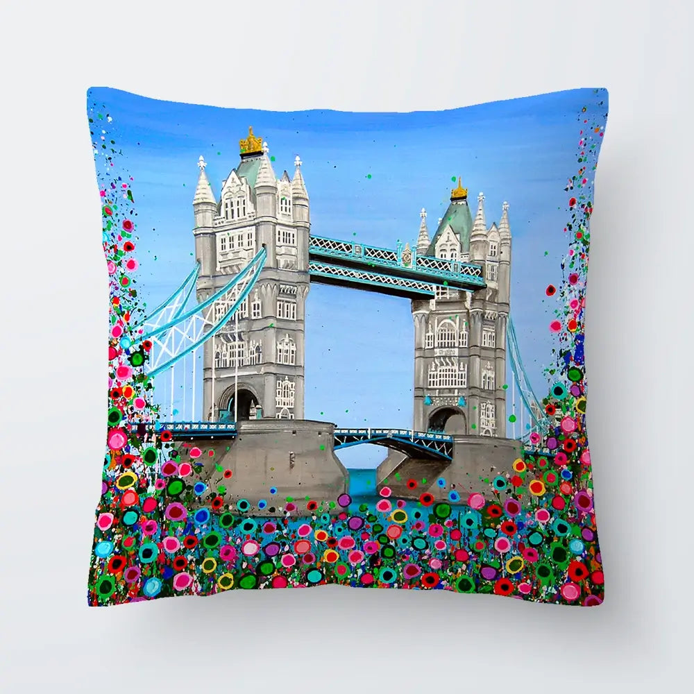 Tower Bridge Floral Cushion Tower Bridge Floral Cushion wall art product Jo Gough