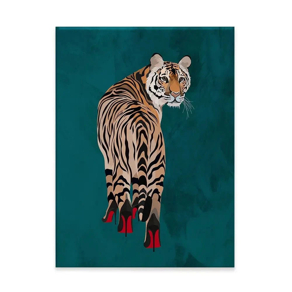 Turquoise Tiger Wearing Heels Canvas Print Turquoise Tiger Wearing Heels Canvas Print wall art product Sarah Manovski
