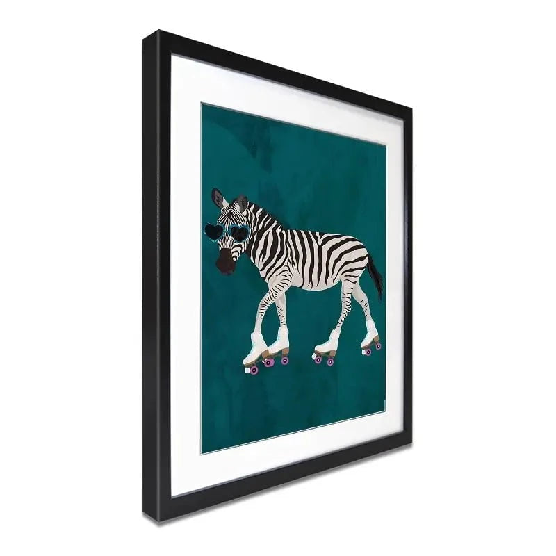 Turquoise Zebra Roller Skating Framed Art Print Turquoise Zebra Roller Skating Framed Art Print wall art product Sarah Manovski