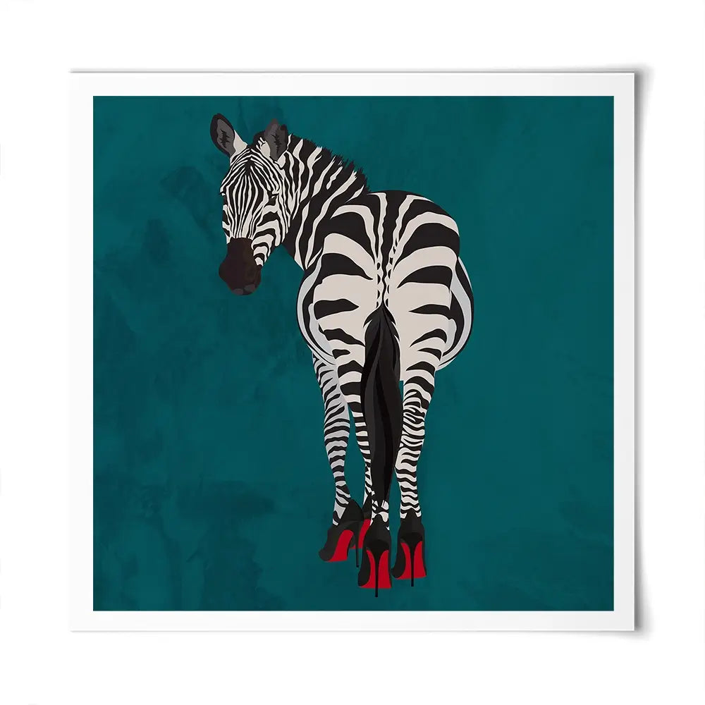 Turquoise Zebra Wearing Heels Square Art Print Turquoise Zebra Wearing Heels Square Art Print wall art product Sarah Manovski