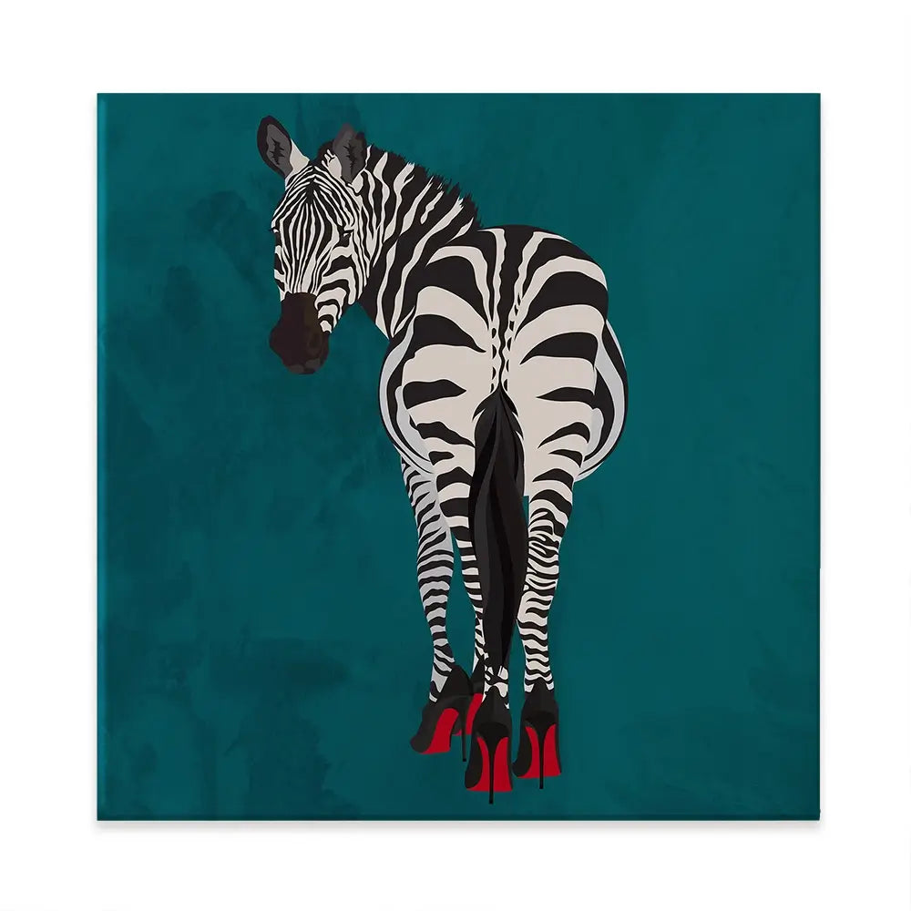 Turquoise Zebra Wearing Heels Square Canvas Print Turquoise Zebra Wearing Heels Square Canvas Print wall art product Sarah Manovski