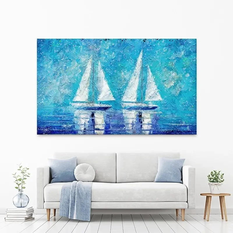Two Boats In Blue Canvas Print Two Boats In Blue Canvas Print wall art product ChiliMili / Shutterstock