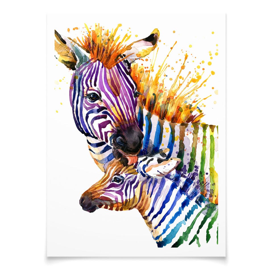 Two Colourful Zebras Art Print wall art product / Shutterstock