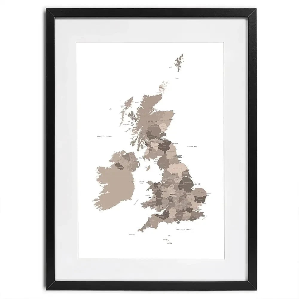 United Kingdom Sepia Map Framed Art Print United Kingdom Sepia Map Framed Art Print wall art product Independent