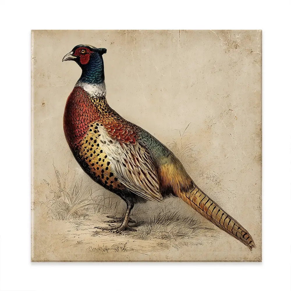Vintage Pheasant Square Canvas Print Vintage Pheasant Square Canvas Print wall art product Petals Print Design - Independent