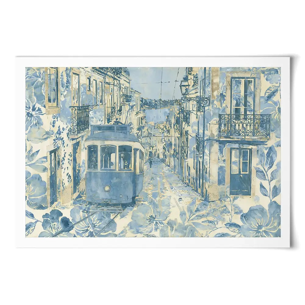 Vintage Tram Mediterranean Street Art Print Vintage Tram Mediterranean Street Art Print wall art product Chromatic Storm Studio