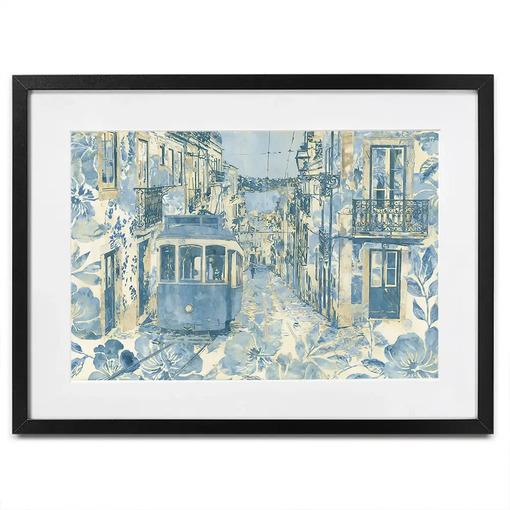 Vintage Tram Mediterranean Street Framed Art Print Vintage Tram Mediterranean Street Framed Art Print wall art product Chromatic Storm Studio